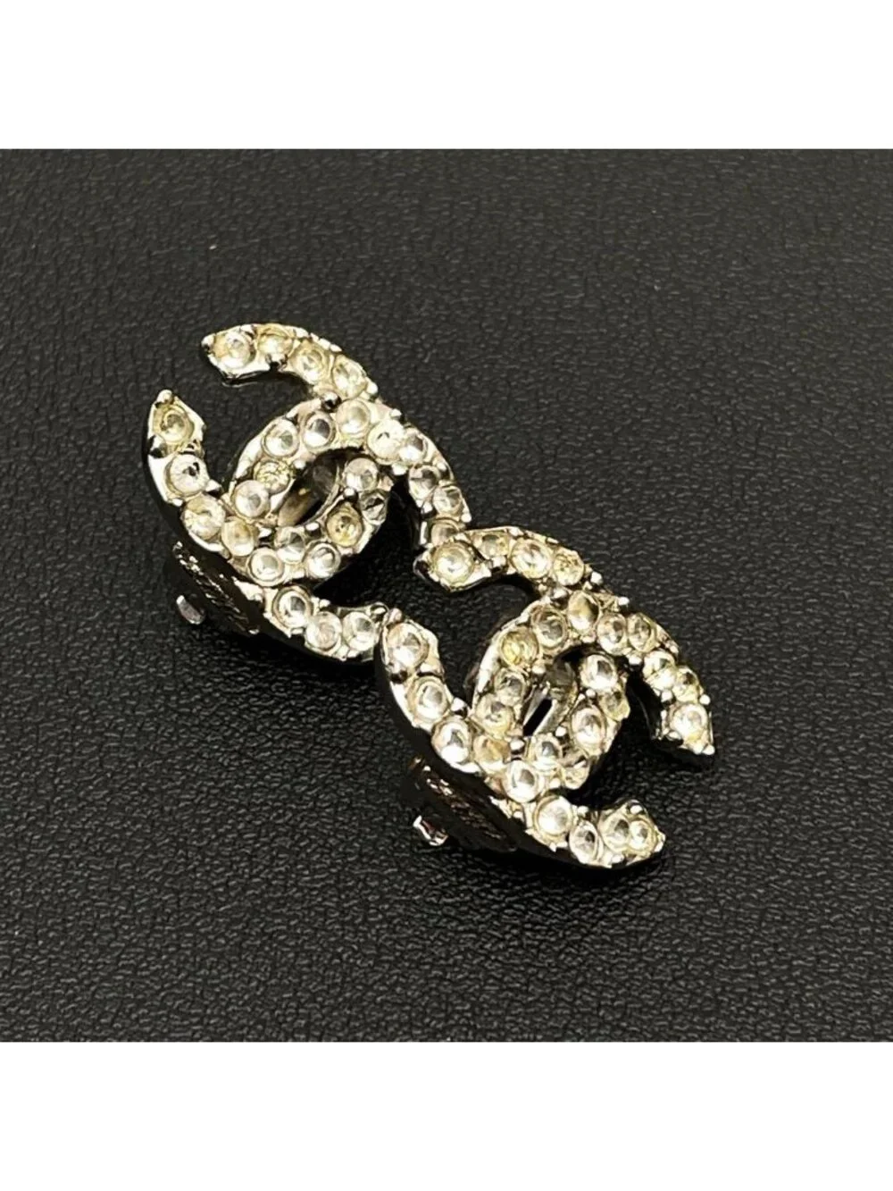 Chanel CC Logo Earrings 03A Rhinestone Icon Silver